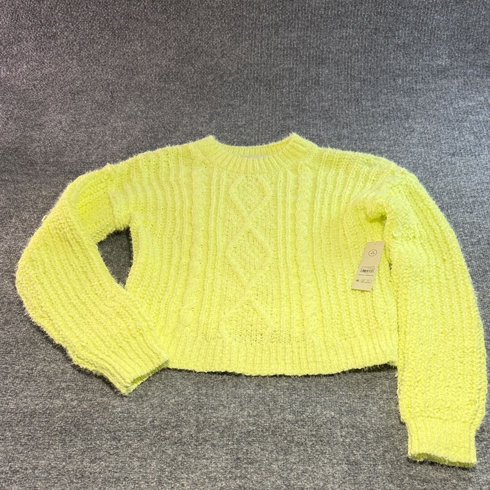 No Boundaries Neon Yellow Textured Crewneck Sweater